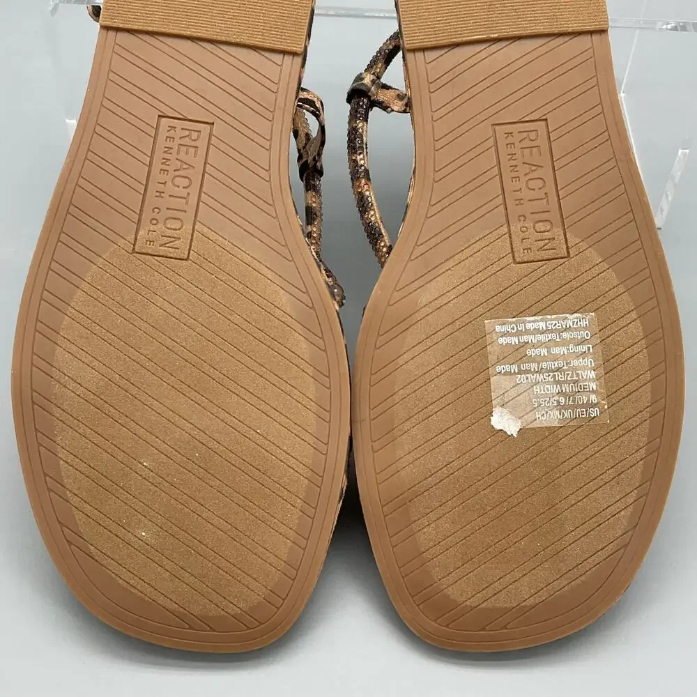 NEW Kenneth Cole Reaction Women’s Waltz Strappy Flat Sandals Leopard Size 8M